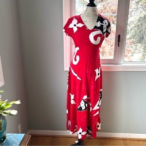 Tropical Tantrun vintage 1990’s bright Hawaiian red long maxi dress size Small